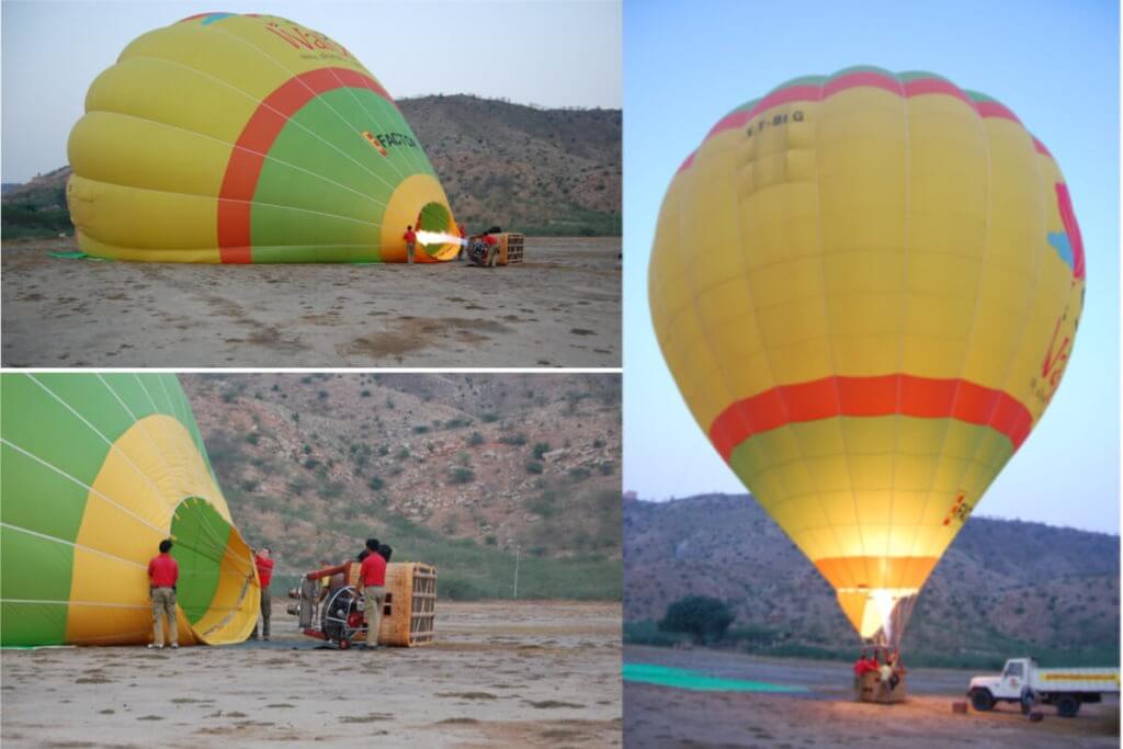 Balloon inflation before flight next to Amer Jaipur