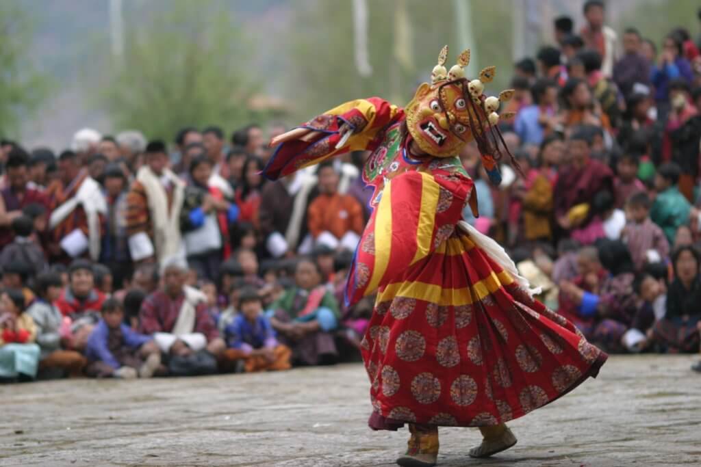 Masked Cham dancers in Bhutan