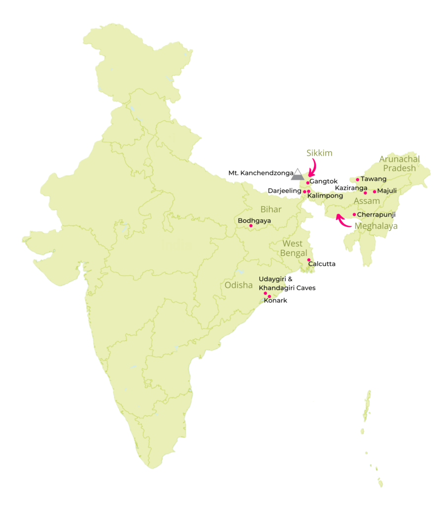 East and North East India Travel Destinations Map by Jasmine Trails